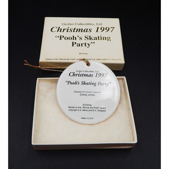 Disney Ornament Pooh's Skating Party 1997 Winnie Tigger Disk Grolier Collectible - Picture 3 of 4